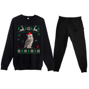 Ugly Christmas Owl Lover Santa Hat Animals Gift Premium Crewneck Sweatsuit Set