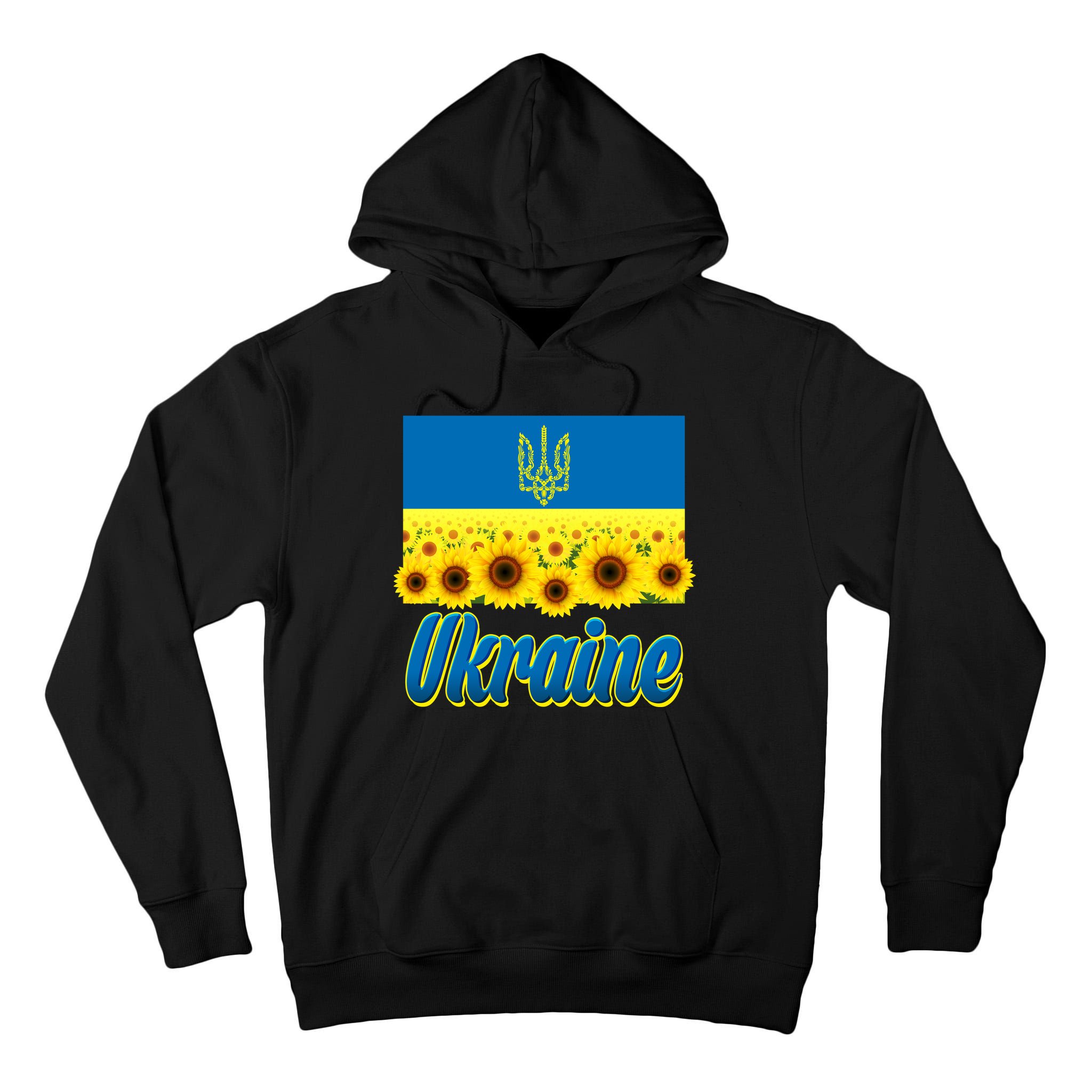 Ukraine Coat Of Arms Flag Blue Sky Field Of Sunflowers Tall Hoodie