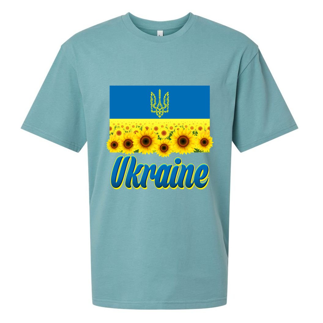 Ukraine Coat Of Arms Flag Blue Sky Field Of Sunflowers Sueded Cloud Jersey T-Shirt