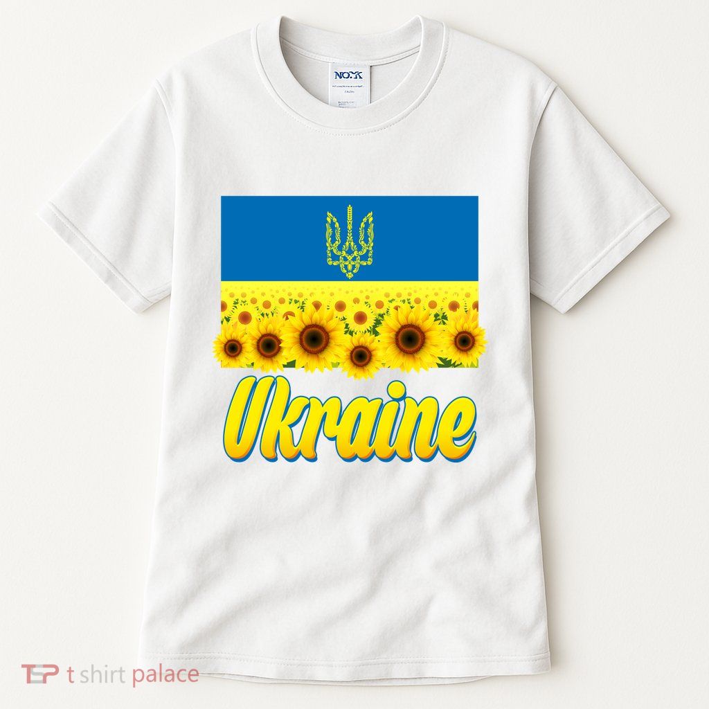 Ukraine Coat Of Arms Flag Blue Sky Field Of Sunflowers Tall T-Shirt