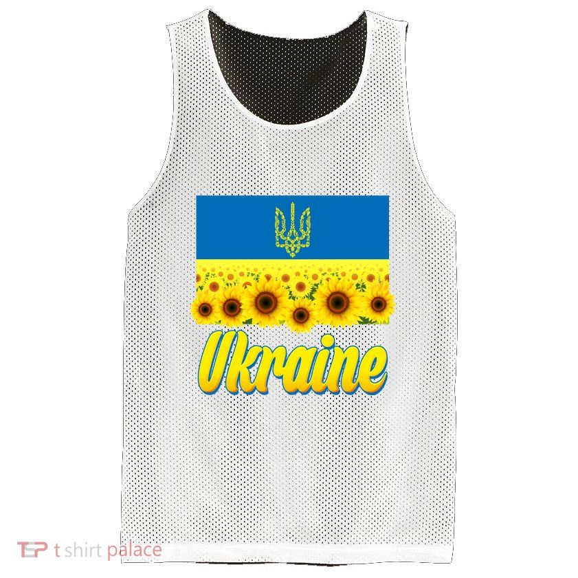 Ukraine Coat Of Arms Flag Blue Sky Field Of Sunflowers Mesh Reversible Basketball Jersey Tank