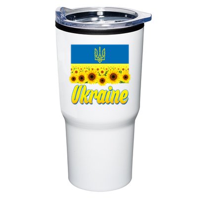 Ukraine Coat Of Arms Flag Blue Sky Field Of Sunflowers Tumbler