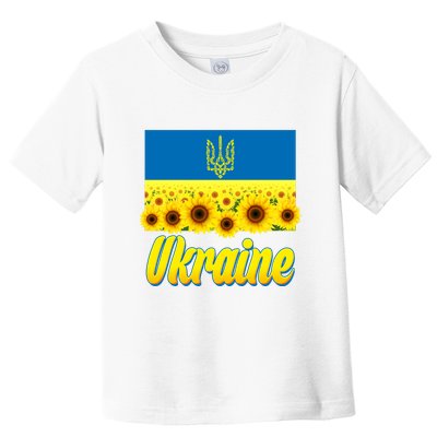 Ukraine Coat Of Arms Flag Blue Sky Field Of Sunflowers Toddler T-Shirt