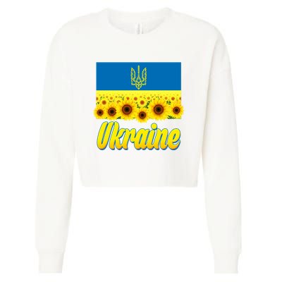 Ukraine Coat Of Arms Flag Blue Sky Field Of Sunflowers Cropped Pullover Crew