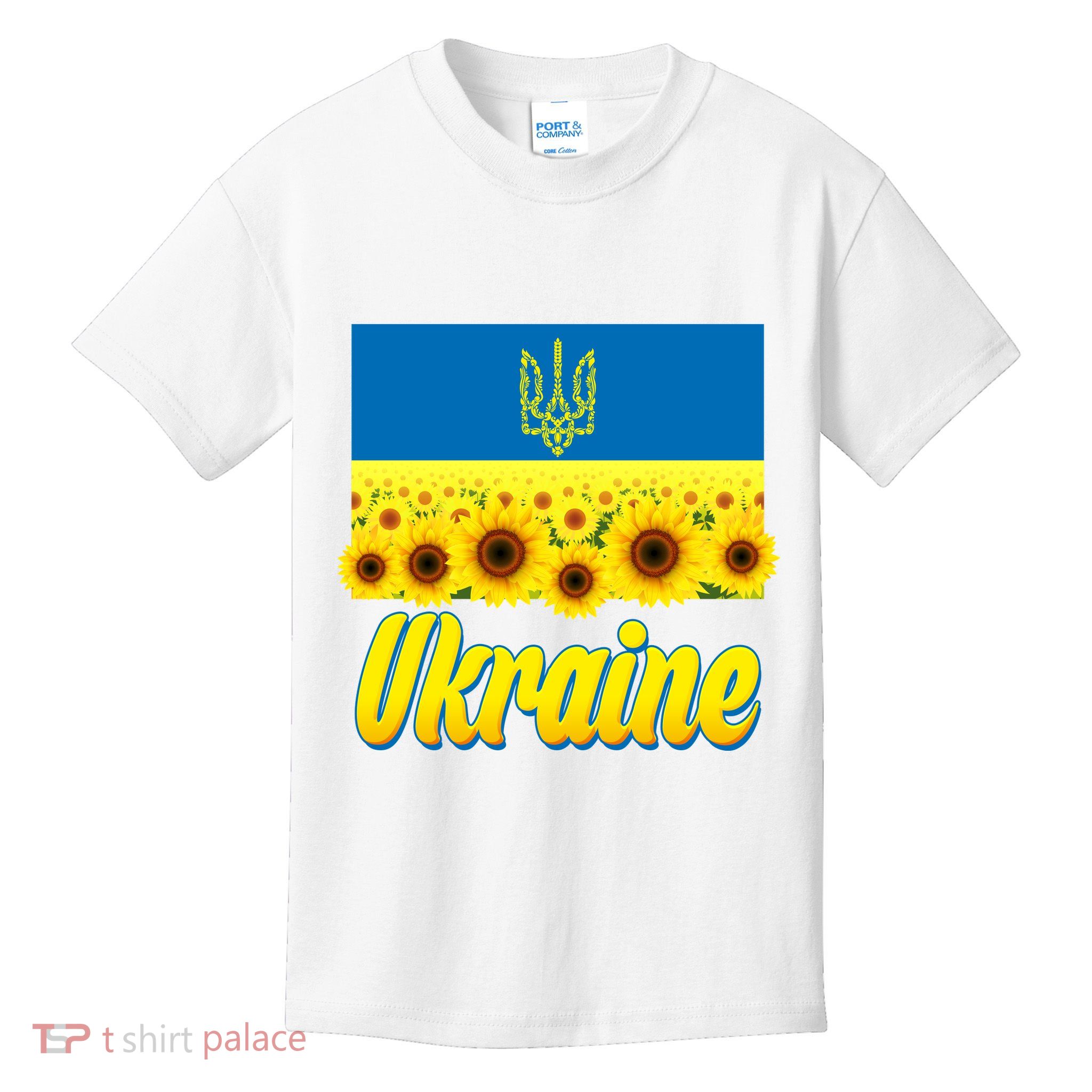 Ukraine Coat Of Arms Flag Blue Sky Field Of Sunflowers Kids T-Shirt