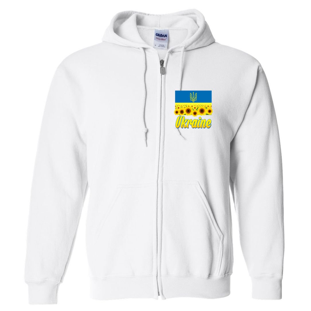 Ukraine Coat Of Arms Flag Blue Sky Field Of Sunflowers Full Zip Hoodie
