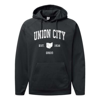 Union City Ohio Oh Vintage Athletic Sports Performance Fleece Hoodie