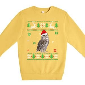 Ugly Christmas Owl Lover Santa Hat Animals Gift Premium Crewneck Sweatshirt