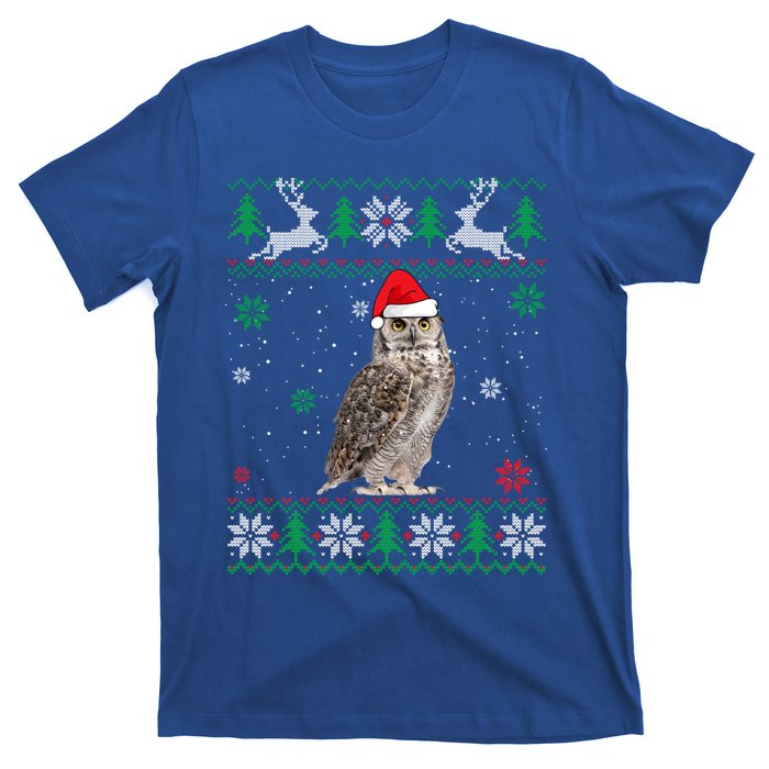 Ugly Christmas Owl Lover Santa Hat Animals Gift T-Shirt