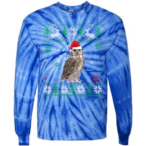 Ugly Christmas Owl Lover Santa Hat Animals Gift Tie-Dye Long Sleeve Shirt