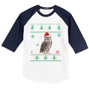 Ugly Christmas Owl Lover Santa Hat Animals Gift Baseball Sleeve Shirt