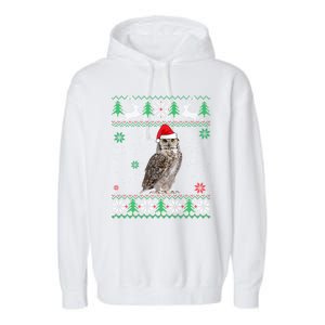 Ugly Christmas Owl Lover Santa Hat Animals Gift Garment-Dyed Fleece Hoodie