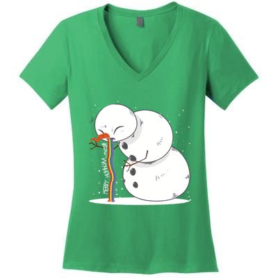 Ugly Christmas Puking Snowman Women's V-Neck T-Shirt