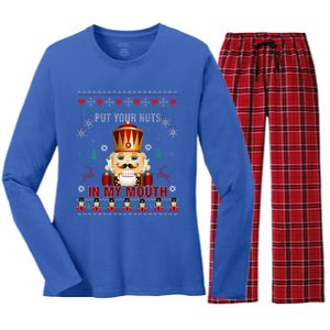 Ugly Christmas Put Your Nuts In My Mouth Nutcracker Pajama  Women's Long Sleeve Flannel Pajama Set 