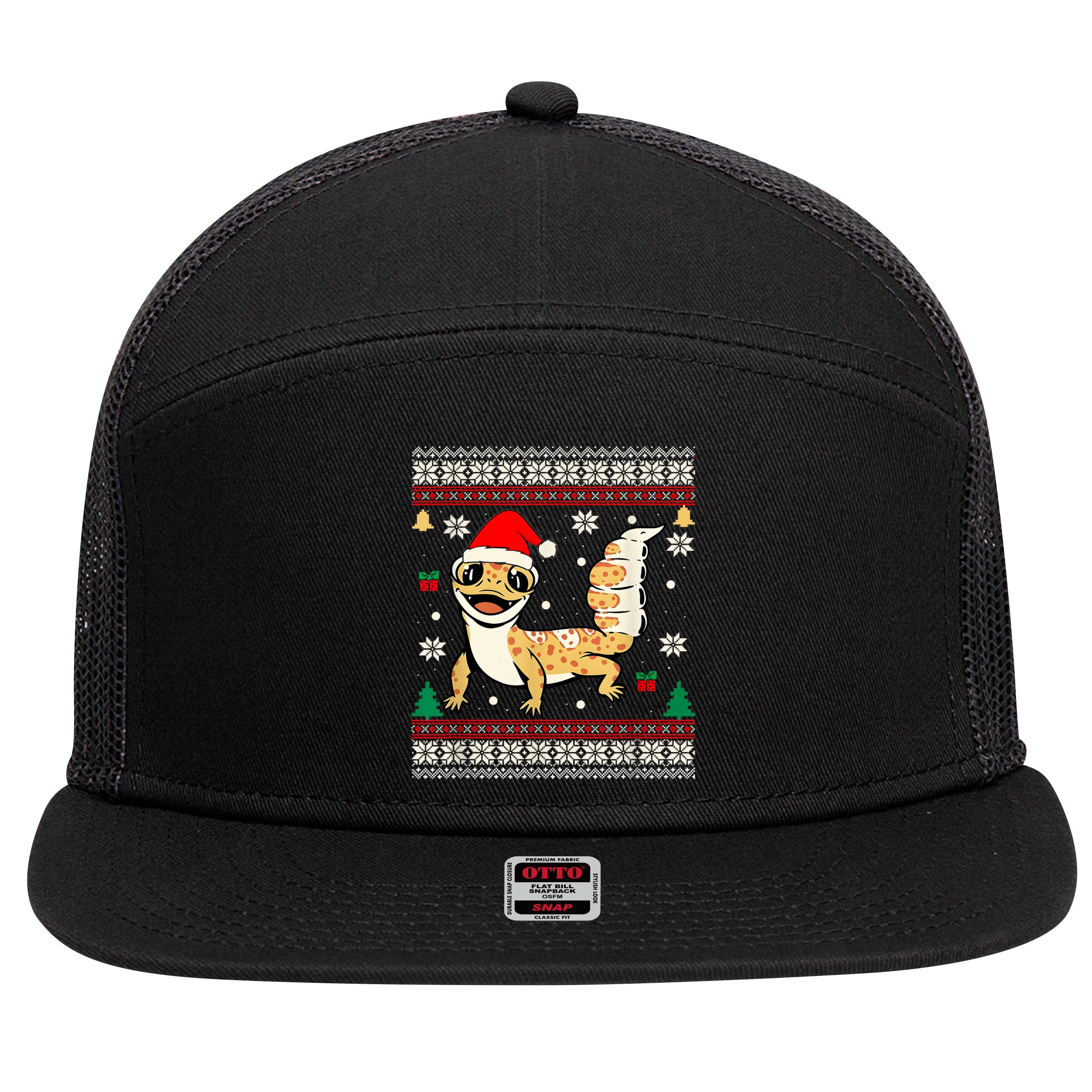 Ugly Christmas Pajama Sweater Leopard Gecko Animals Lover 7 Panel Mesh Trucker Snapback Hat