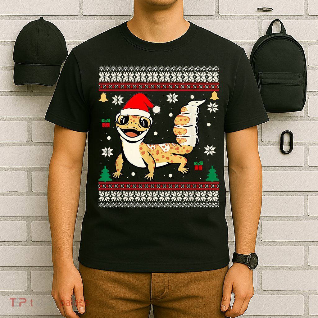 Ugly Christmas Pajama Sweater Leopard Gecko Animals Lover T-Shirt