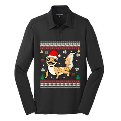 Ugly Christmas Pajama Sweater Leopard Gecko Animals Lover Silk Touch Performance Long Sleeve Polo