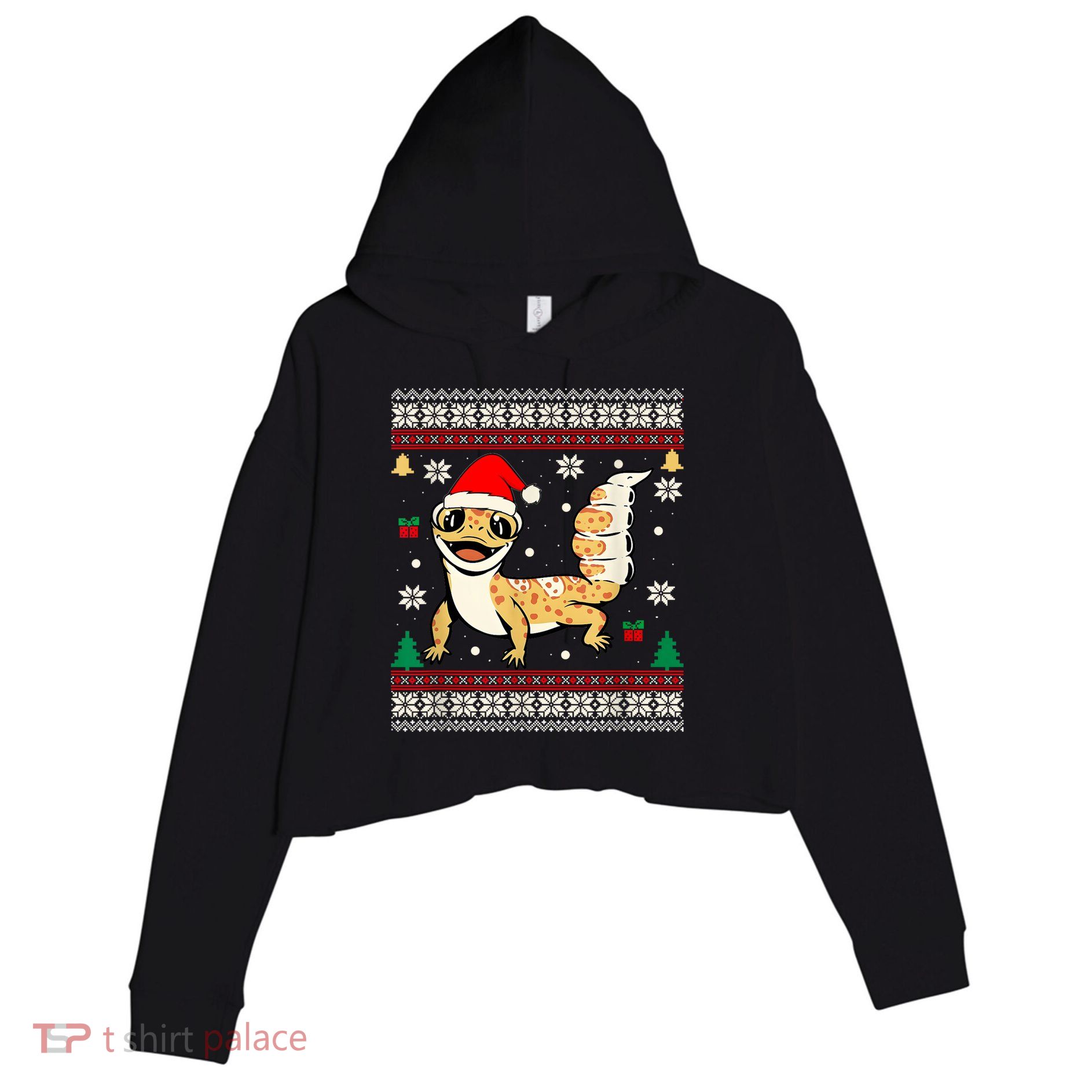 Ugly Christmas Pajama Sweater Leopard Gecko Animals Lover Crop Fleece Hoodie