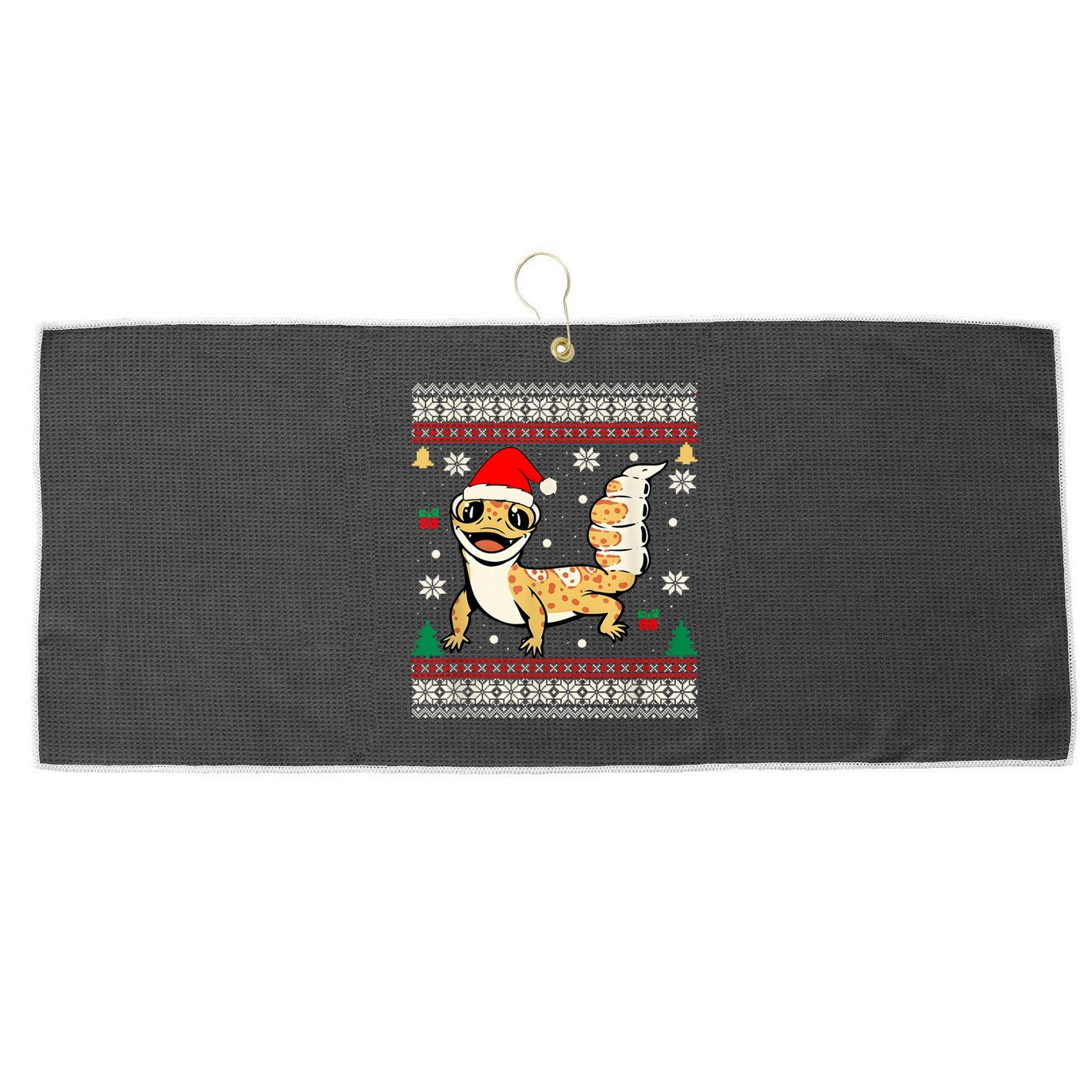 Ugly Christmas Pajama Sweater Leopard Gecko Animals Lover Large Microfiber Waffle Golf Towel