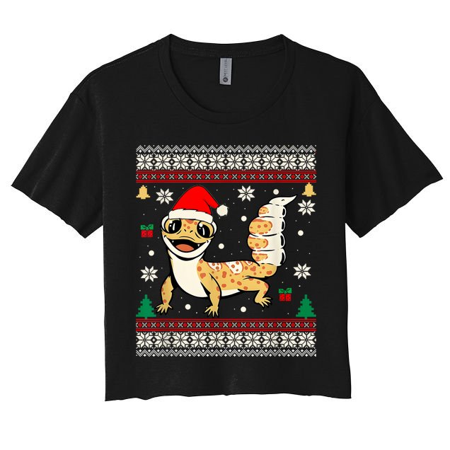 Ugly Christmas Pajama Sweater Leopard Gecko Animals Lover Women's Crop Top Tee