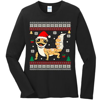 Ugly Christmas Pajama Sweater Leopard Gecko Animals Lover Ladies Long Sleeve Shirt