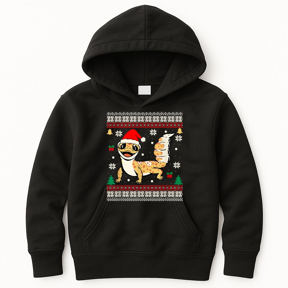Ugly Christmas Pajama Sweater Leopard Gecko Animals Lover Kids Hoodie