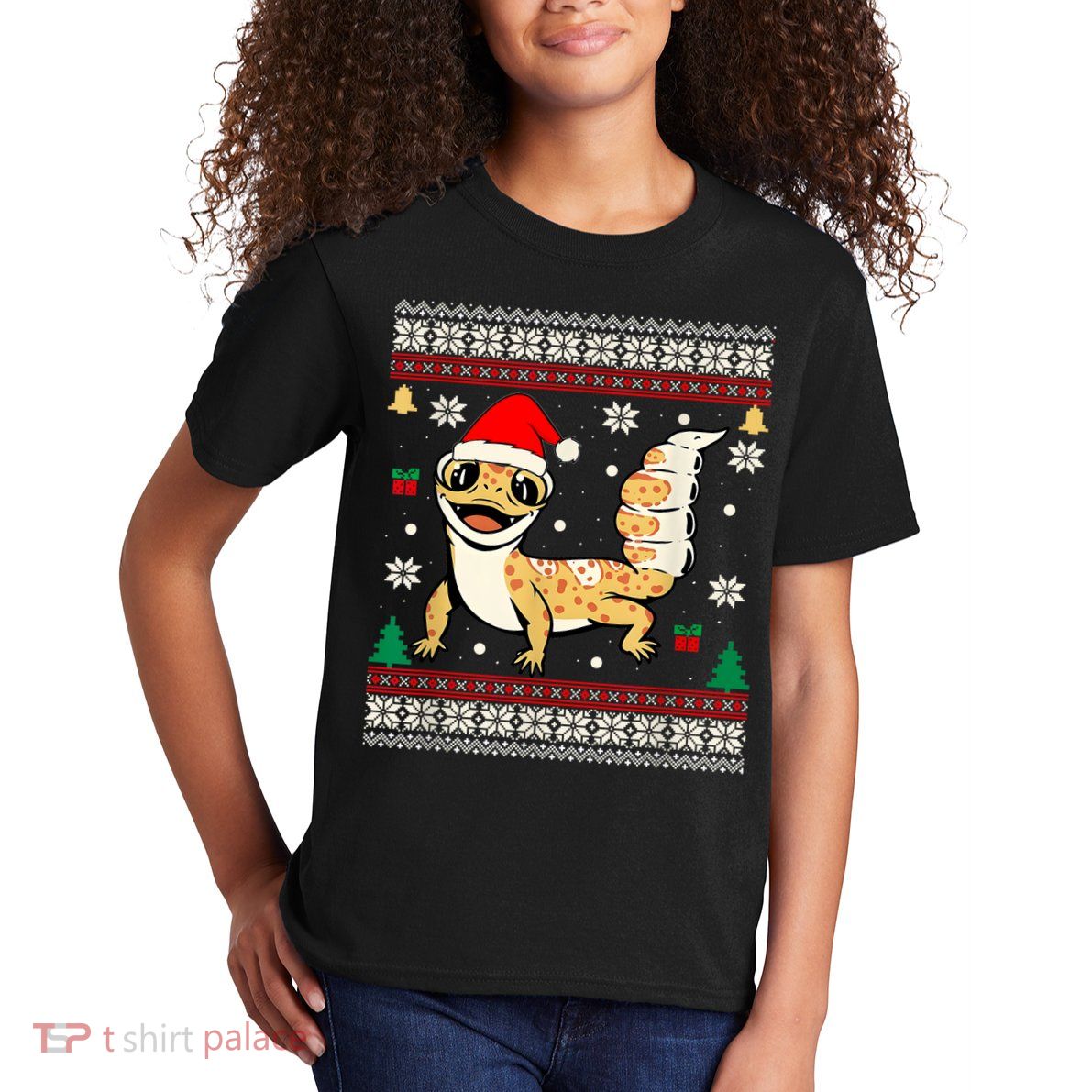 Ugly Christmas Pajama Sweater Leopard Gecko Animals Lover Kids T-Shirt