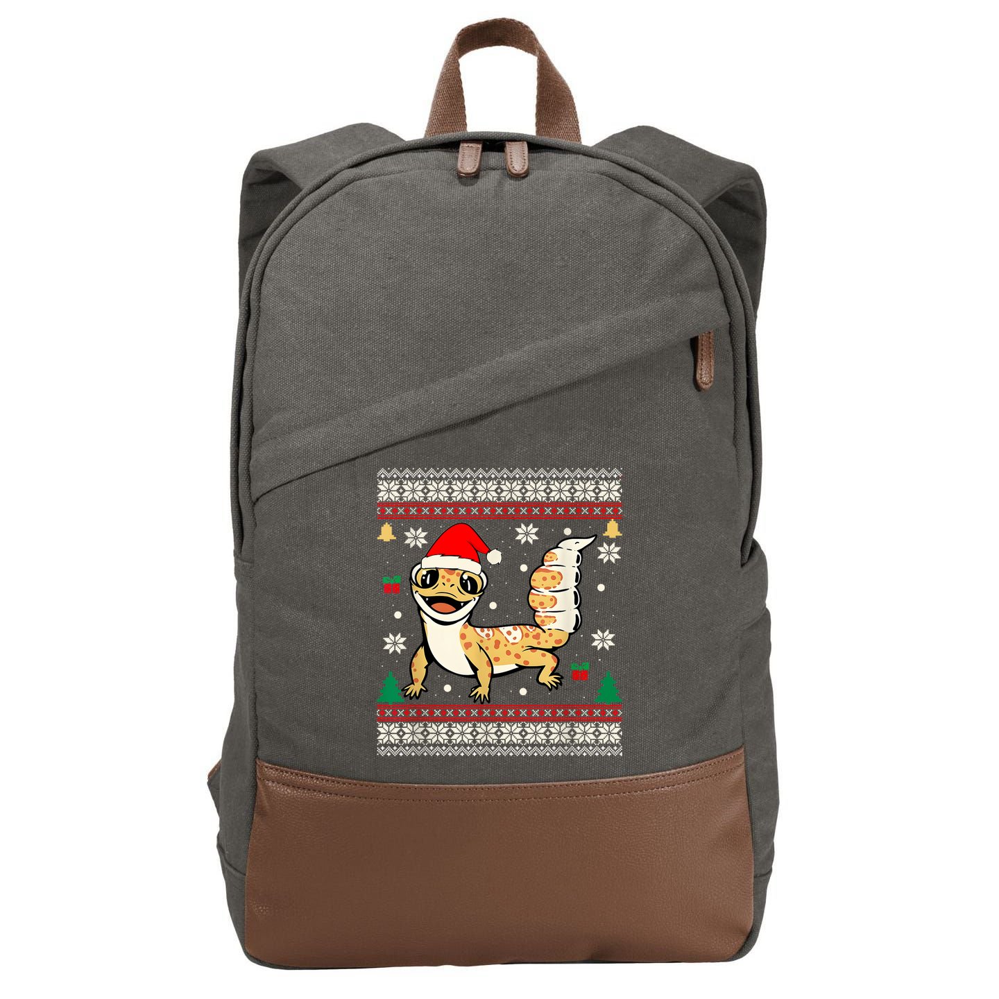 Ugly Christmas Pajama Sweater Leopard Gecko Animals Lover Cotton Canvas Backpack