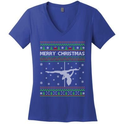 Ugly Christmas Pole Dance Dancing Xmas Cute Gift Women's V-Neck T-Shirt