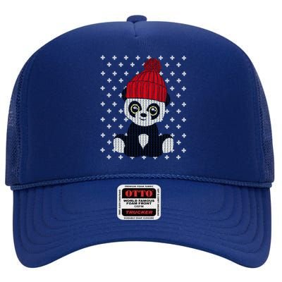 Ugly Christmas Panda Bear Santa Hat Cute Funny Xmas Funny Gift Great Gift High Crown Mesh Back Trucker Hat