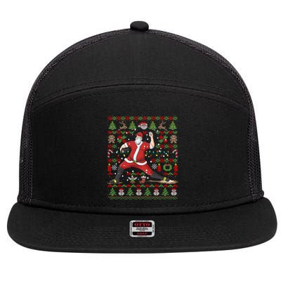Ugly Christmas Pitcher Baseball Santa Claus Great Gift 7 Panel Mesh Trucker Snapback Hat