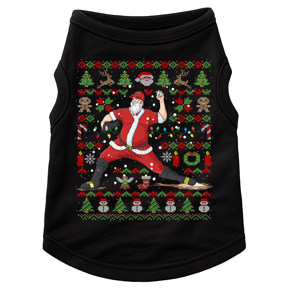 Ugly Christmas Pitcher Baseball Santa Claus Great Gift Doggie Tank