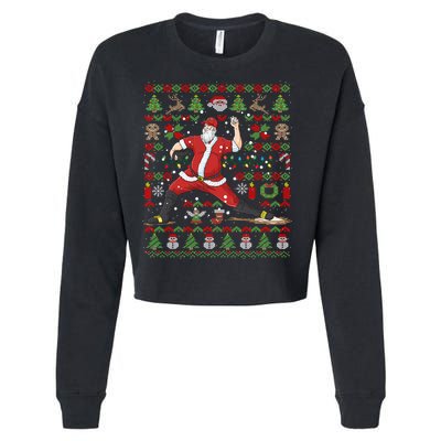 Ugly Christmas Pitcher Baseball Santa Claus Great Gift Cropped Pullover Crew