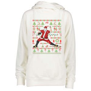 Ugly Christmas Pitcher Baseball Santa Claus Great Gift Womens Funnel Neck Pullover Hood