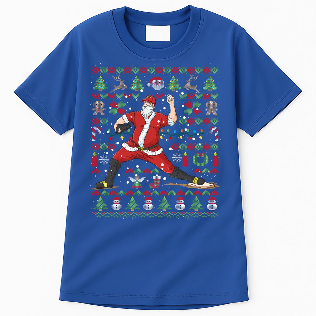 Ugly Christmas Pitcher Baseball Santa Claus Great Gift Tall T-Shirt