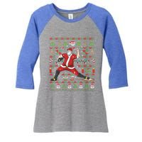 Ugly Christmas Pitcher Baseball Santa Claus Great Gift Women's Tri-Blend 3/4-Sleeve Raglan Shirt