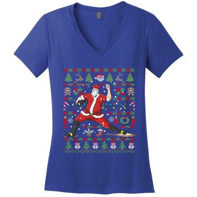 Ugly Christmas Pitcher Baseball Santa Claus Great Gift Women's V-Neck T-Shirt