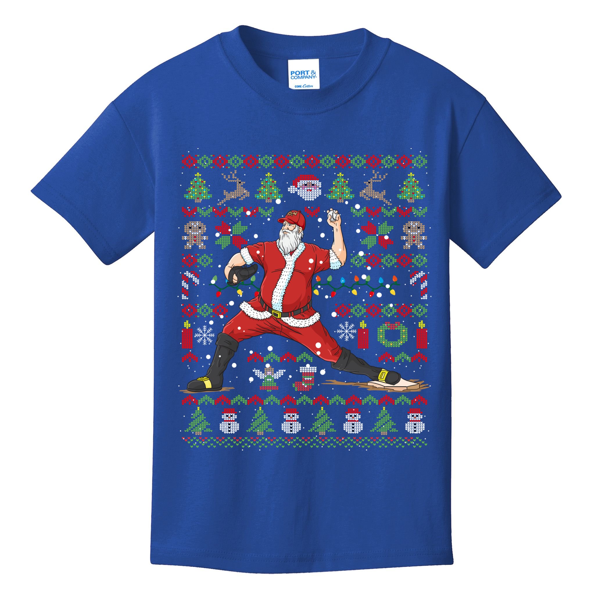 Ugly Christmas Pitcher Baseball Santa Claus Great Gift Kids T-Shirt