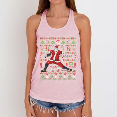 Ugly Christmas Pitcher Baseball Santa Claus Great Gift Women's Knotted Racerback Tank