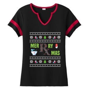 Ugly Christmas Pharmacy Tech Merry Xmas Pharmacist Gift Ladies Halftime Notch Neck Tee