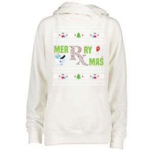 Ugly Christmas Pharmacy Tech Merry Xmas Pharmacist Gift Womens Funnel Neck Pullover Hood