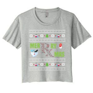 Ugly Christmas Pharmacy Tech Merry Xmas Pharmacist Gift Women's Crop Top Tee