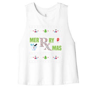 Ugly Christmas Pharmacy Tech Merry Xmas Pharmacist Gift Women's Racerback Cropped Tank