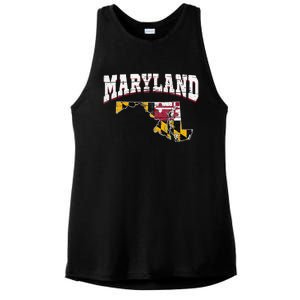 Us Citizen Proud America State Flag Land Map Maryland Ladies PosiCharge Tri-Blend Wicking Tank