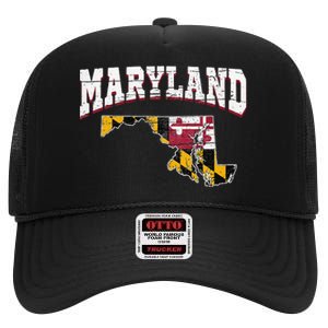 Us Citizen Proud America State Flag Land Map Maryland High Crown Mesh Back Trucker Hat