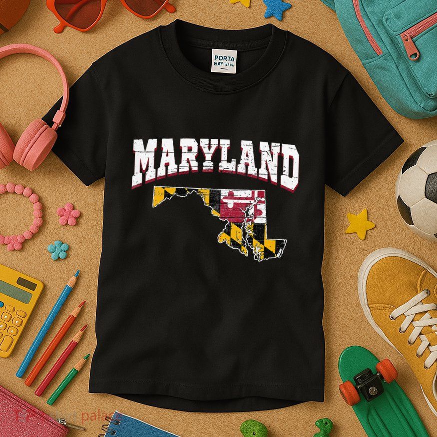 Us Citizen Proud America State Flag Land Map Maryland Kids T-Shirt