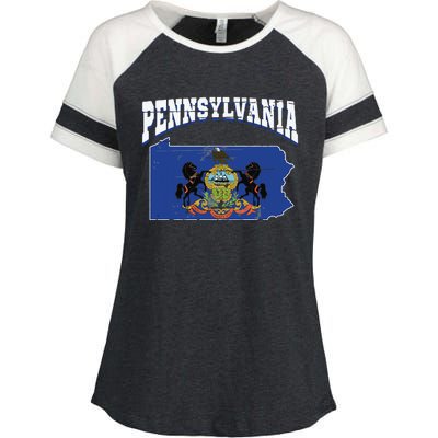 Us Citizen Proud America State Flag Land Map Pennsylvania Enza Ladies Jersey Colorblock Tee