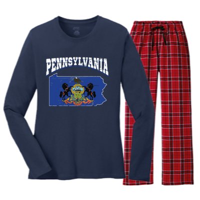 Us Citizen Proud America State Flag Land Map Pennsylvania Women's Long Sleeve Flannel Pajama Set 