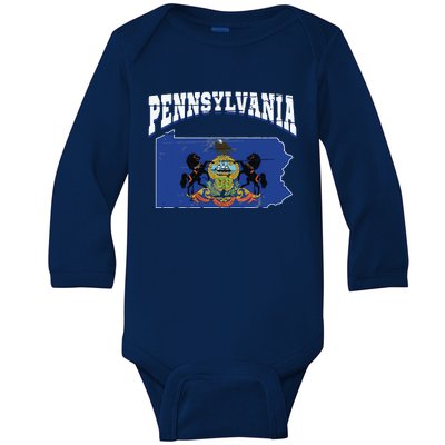 Us Citizen Proud America State Flag Land Map Pennsylvania Baby Long Sleeve Bodysuit