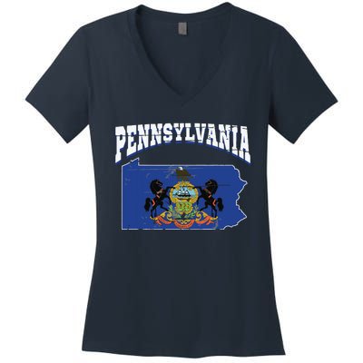 Us Citizen Proud America State Flag Land Map Pennsylvania Women's V-Neck T-Shirt